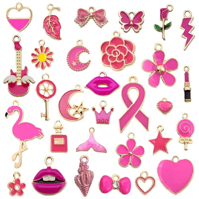 Wholesale Rose Red Drip Oil Cartoon Alloy DIY Necklace Bracelet Pendant